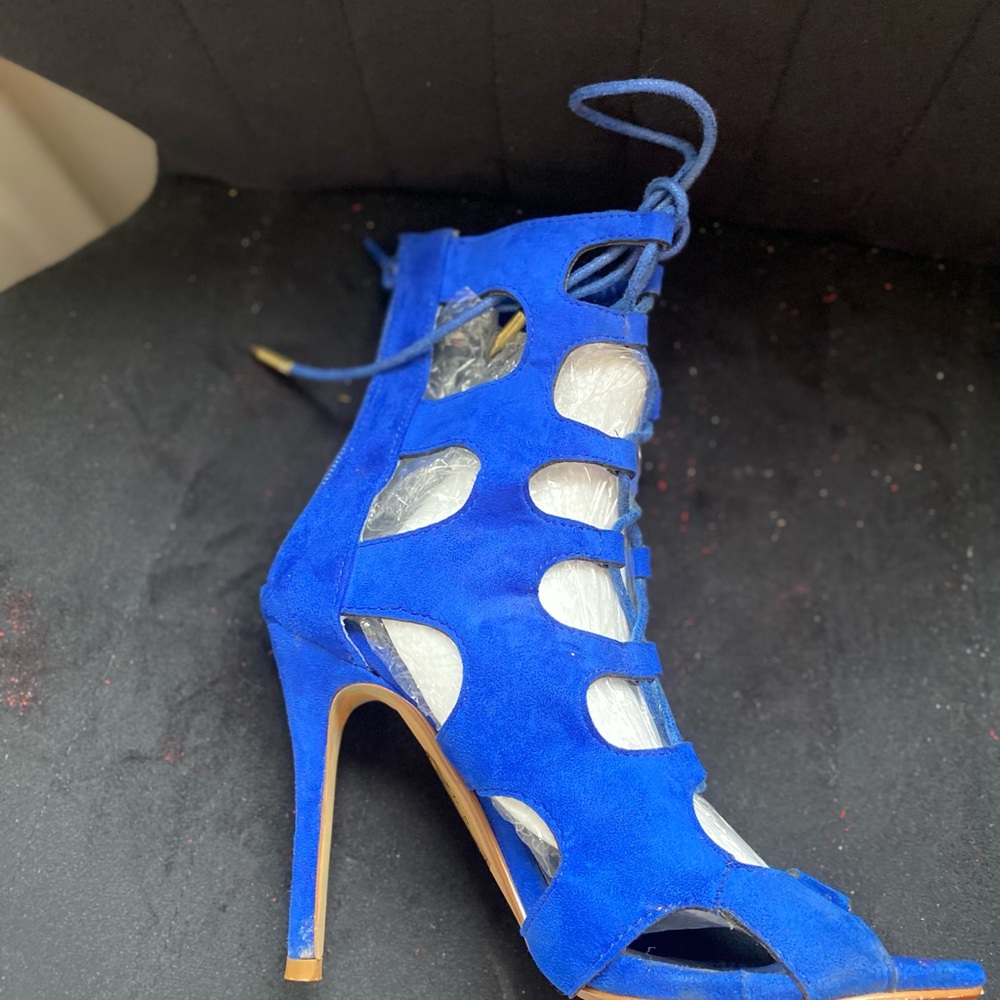 Elegant Blue Women's Heels Suede Lace Fashion Statement Nightout